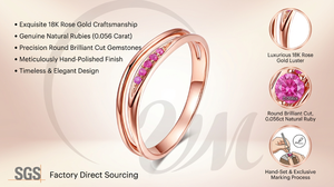 Anillo de Oro Rosa de 18K con Rubí Natural de UM Jewelry, Diseño Único, Pulido Exquisito, Venta al por Mayor, Unisex/Hombre/Mujer, Regalo de Aniversario/Boda - Product Image 3