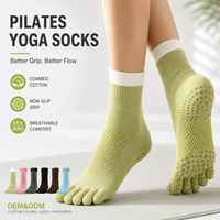 Chaussettes de Pilates personnalisées à cinq doigts avec semelle antidérapante en silicone pour les séances de yoga et de barre d'automne