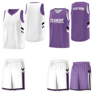 Conjunto de Uniforme de Baloncesto Reversible Personalizado, Blanco, sin Mangas, con Nombre del Equipo Impreso por Transferencia Térmica, Secado Rápido, 100% Malla - Product Image 1