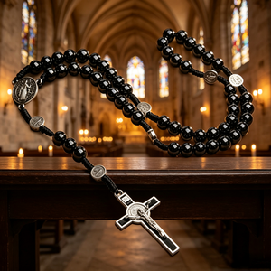 Élégantes chaînes de prière catholiques avec connecteur Ilo et argent plaqué or, bracelet à sept nœuds, mini pendentif Saint Benoît - Product Image 1