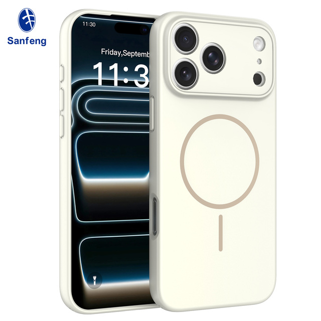 New Pure Color iPhone 17 Pro Max Case with Light Beige Skin-Feel Precision Hole Lens Protective Back Cover Magnetic Phone Case