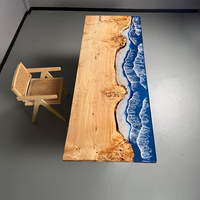 Table à manger moderne en bois massif à bord vif avec miroir, époxy, sur mesure, grande table de cuisine/salon (peuplier/érable/noyer/chêne européen)