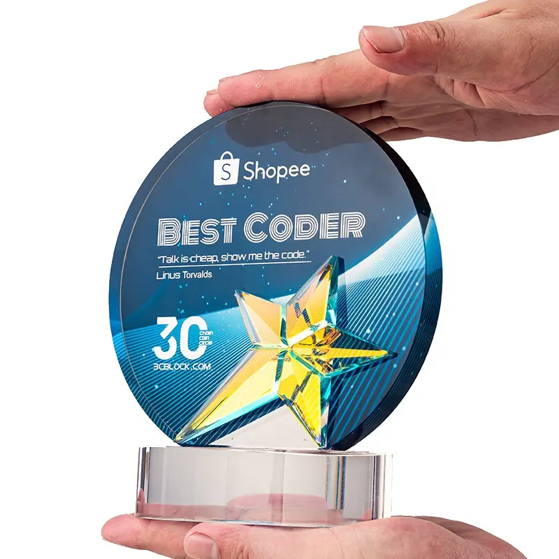 New design Color Printing Crystal Award Appreciation Personalized Trophy Gifts for Company Anniversary