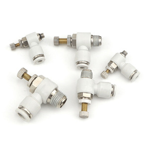 วาล์วควบคุมลมแบบ L ของ Dde Dade Pneumatics รุ่น SL4 6 8 10 12 เกลียวภายนอก ทองแดงชุบนิกเกิล ชิ้นส่วนนิวเมติกพลาสติก - Product Image 4