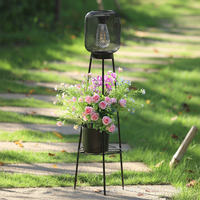 Lampes solaires en maille noire TSINYE pour l'extérieur avec supports pour plantes, lampadaire sur trépied alimenté par énergie solaire IP65 pour jardin, patio, sans pot de fleurs