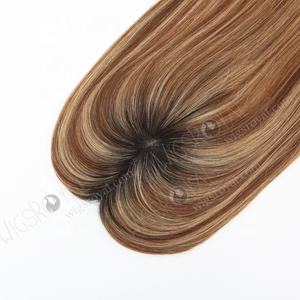 ที่ปิดผมสุดหรู16นิ้วสีน้ำตาลเข้มพร้อมไฮไลท์สีบลอนด์ฐานโมโน2.75x5.25แผ่นปิดหัวล้านขนาดเล็กของผู้หญิง - Product Image 4