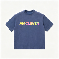 T-shirt pour homme AMLClever 310 g/m² en jersey gaufré batik délavé, coupe ample, manches courtes, personnalisable DTG DTF, logo OEM