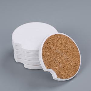 Alas Gelas Keramik Putih Bulat Kontemporer 2 Pcs dengan Alas Gabus Penyerap dan Permukaan Kosong untuk Minuman di Meja - Product Image 5