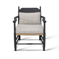 Fauteuil lounge rembourré avec cadre en chêne et base en corde tressée, fauteuil en bois pour hall d'hôtel, restaurant