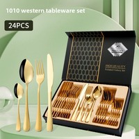 Coffret cadeau de couverts occidentaux en acier inoxydable, best-seller, 1010, quatre pièces principales (couteau, fourchette, cuillère), ensemble de 24 pièces.