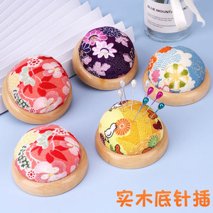 Wooden Base <b>Pin</b> <b>Cushion</b> Round Colorful Fabric Sewing Accessory For Needlework - Product Image 2