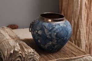Jarrón <span class=keywords><strong>de</strong></span> cerámica azul con flores para decoración del hogar, diseño único <span class=keywords><strong>de</strong></span> lujo chino a mano - Product Image 5
