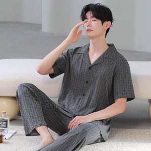 Printemps été hommes pyjamas mince hommes à manches courtes vêtements de nuit nouveau décontracté maison porter glace soie comme <span class=keywords><strong>Satin</strong></span> hommes pyjamas ensemble - Product Image 2
