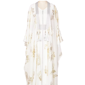 Luxury Eid Wedding Party <b>White</b> <b>Gold</b> Flower Print Sequin Muslim Women 2 Piece <b>Abaya</b> Dresses - Product Image 1