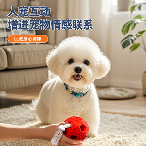 Rubber <b>String</b> <b>Ball</b> Dog Toy Chewable Interactive Pet Toy Medium Size Red With Rope For Teething And Energy Release - Product Image 2