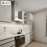 Meuble de cuisine sur mesure haute brillance, aménagement îlot de luxe, rangement par tiroirs, boîtes de rangement en contreplaqué et fourniture pour projets de villas