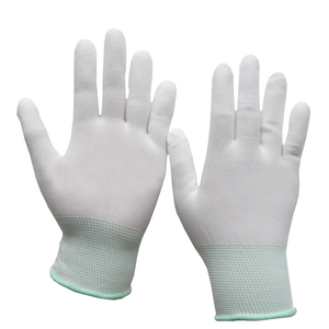 Hafif beyaz naylon kabuk hassas <span class=keywords><strong>ESD</strong></span> statik elektronik montaj taşıma muayene PU parmak kısmi kaplamalı eldiven - Product Image 1