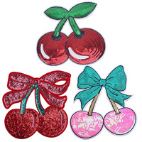 Patchs brodés personnalisés Saint-Valentin à sequins et nœuds cerises, thermocollants pour sacs, vestes, chapeaux - Vente en gros