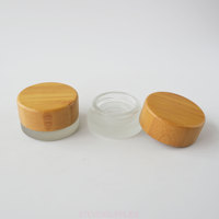 Pot de crème 5g en verre dépoli avec couvercle en bambou naturel, petit format, portable pour voyage, emballage cosmétique pour soins de la peau, beurre corporel, baume à lèvres, huile, en vrac