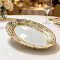 Service de table en porcelaine Fleur de Lotus avec bord doré, assiettes et bols à motifs floraux baroques en relief, vaisselle de luxe pour mariage, plat de fruits de mer