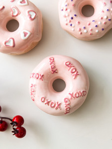 Winter Christmas <b>Pink</b> Donut Ceramic Ornaments Set of 3 Ins Romantic Decor for Tabletop Xmas Tree Home Party <b>Decoration</b> - Product Image 2