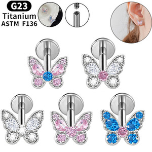 <span class=keywords><strong>Piercing</strong></span> de <span class=keywords><strong>Labio</strong></span> de Titanio G23 con Diseño de Mariposa, Zirconia y Rosca Interna, Poste F136, Joyería Unisex para <span class=keywords><strong>Piercing</strong></span> Helix - Product Image 1