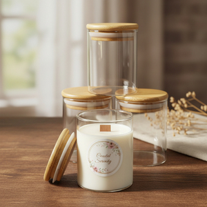 USA Free Shipping 6oz 8oz clear Empty Scented <strong>Glass</strong> <strong>Candle</strong> Containers <strong>Jars</strong> Kit Set with Bamboo Wooden Lid for Making <strong>Candles</strong> - Product Image 4
