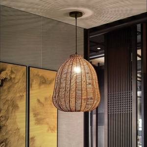 Rattan Pendant Lamp 35x40Cm Round Led <b>Light</b> E27 Single Head For <b>Dining</b> Room Tea Room Home Decor - Product Image 3