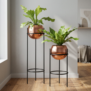 Metal Floor <b>Vase</b> Round Flower Planter with <b>Stand</b> Industrial Style Decorative Plant Holder for Home Garden - Product Image 1