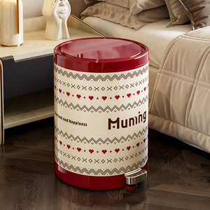 Muming Cylindrical Trash Can 8593 Printed With Foot Pedal For Kitchen Living Room Bedroom Indoor Use - Product Image 3