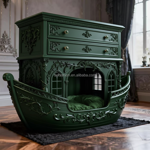 Lit pour chien en bois massif vert émeraude OE-FASHION, mobilier pour animaux <span class=keywords><strong>de</strong></span> compagnie vert forêt <span class=keywords><strong>de</strong></span> luxe, table <span class=keywords><strong>de</strong></span> chevet avec <span class=keywords><strong>rangement</strong></span> - Product Image 1