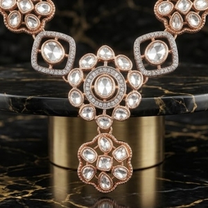White Moissanite Kundan Work 925 Silver Modern <b>Statement</b> <b>Necklace</b> Earrings Set for Women Wedding Gift Set - Product Image 5