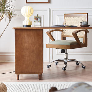 Chaise <span class=keywords><strong>de</strong></span> bureau moderne <span class=keywords><strong>de</strong></span> style mi-siècle en bois massif et rotin, réglable en hauteur, pivotante, avec accoudoirs, pour le travail à domicile ou l'étude - Product Image 4