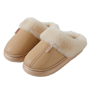 Pantofole invernali alla moda foderate di pelliccia impermeabili calde pantofole in pelle tinta unita nuove - Product Image 5