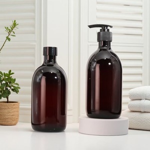500ml Hotel Home Use Amber <strong>Refillable</strong> Lotion Pump Bottle Round Plastic Shampoo <strong>Hand</strong> <strong>Soap</strong> and Shower Gel Dispenser Bottle - Product Image 5