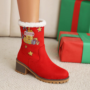 Botas de Mujer 2025, Nuevas Botas Navideñas para Mujer, Botas Rojas Sólidas, Gruesas y Cálidas. - Product Image 3