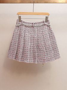 Primavera e autunno girocollo in <span class=keywords><strong>Tweed</strong></span> lana elegante tinta unita manica lunga con borchie di diamanti + gonna a-linea plissettata abito da donna - Product Image 5