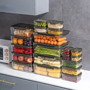High Quality Refrigerator Food Keep Fresh Sealed Jar Kitchen Beans Grain Stacked PET Transparent Crisper Storage Box Container