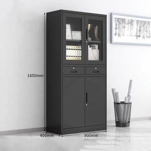 <span class=keywords><strong>Armoire</strong></span> de rangement en acier pour livres et dossiers, avec porte en verre, pour école, bureau, laboratoire, noire, bon marché - Product Image 3