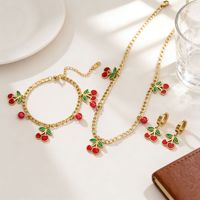 Mode-Emaille Kersen RVS Kettingset voor Vrouwen, Zoete Ins Stijl High-End Sleutelbeenketting