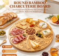Plateau à fromage en bois, plateau à charcuterie en bambou, plateau rond Lazy Susan en bambou avec 3 accessoires pour couper le fromage