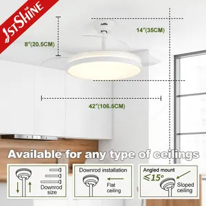 1stshine LED Ceiling Fan DC Motor Adjustable Light Retractable Blades Ceiling Fan With Remote