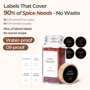 Bocaux à épices carrés en verre transparent de 120 ml (4 oz) vides, contenants à herbes, bouteilles à assaisonnements avec couvercles en bambou et étiquette supérieure - Product Image 3