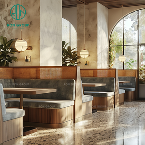 Muebles Modernos para Cafetería, Mesa Cuadrada de Madera y Ratán con Tapicería de Terciopelo, Sofá y Asientos para Cafetería, Restaurante - Product Image 2