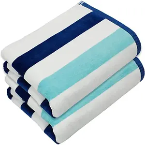新型W8694棉工艺波斯塔诺卡巴纳条纹毛巾豪华毛绒棉绒沙滩大泳池毛巾