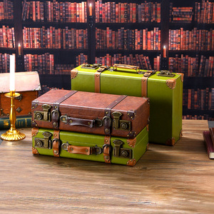 Vintage Leather Storage Box Flip Opening Hand Carry Decorative Trunk Green Brown Retro Style 1118 Model - Product Image 1