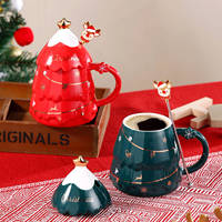 Mug en céramique de luxe léger grande capacité, forme originale sapin de Noël, avec bâtonnet mélangeur, emballage personnalisé festif, cadeau imprimé