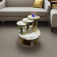 Meubles de salon modernes, table basse ronde en métal brillant doré, ensemble de petites tables d'appoint