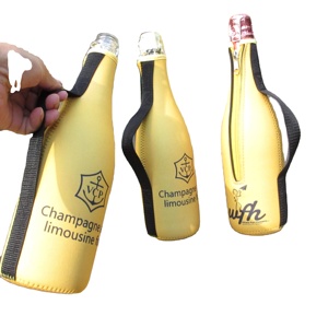 Insulated Waterproof 3mm Neoprene Beer Champagne <b>Bottle</b> Cooler with Webbing Strap Handle - Product Image 4