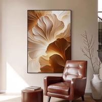 Peinture sur toile abstraite verticale grand format en gros, motif feuille de Ginkgo, art mural floral neutre pour la décoration d'entrée de maison ou d'hôtel